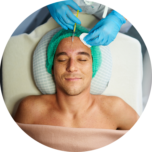 A middle-aged man receiving facial injections